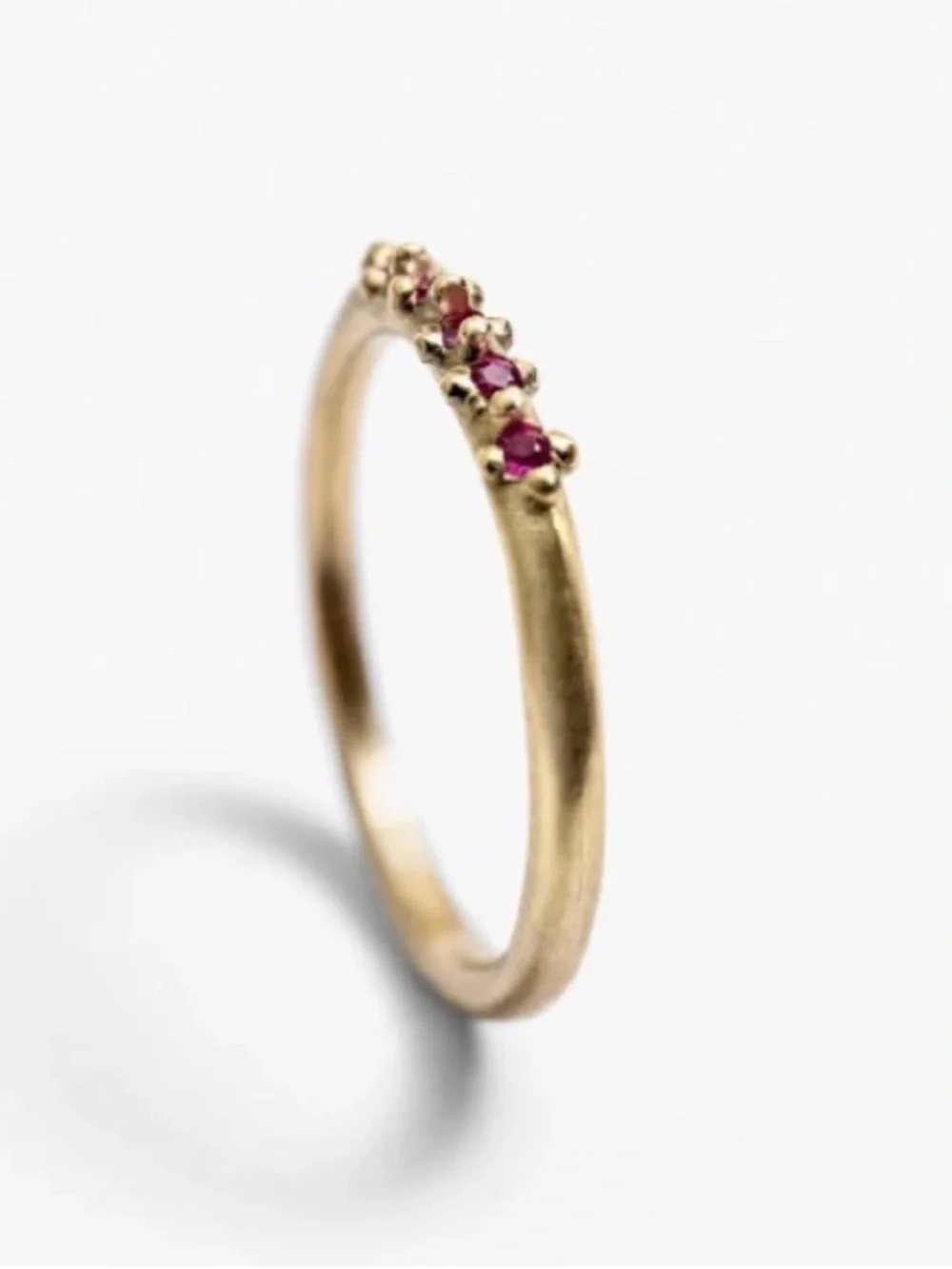 14K Solid Yellow Gold Stacker Band with Genuine Rubies